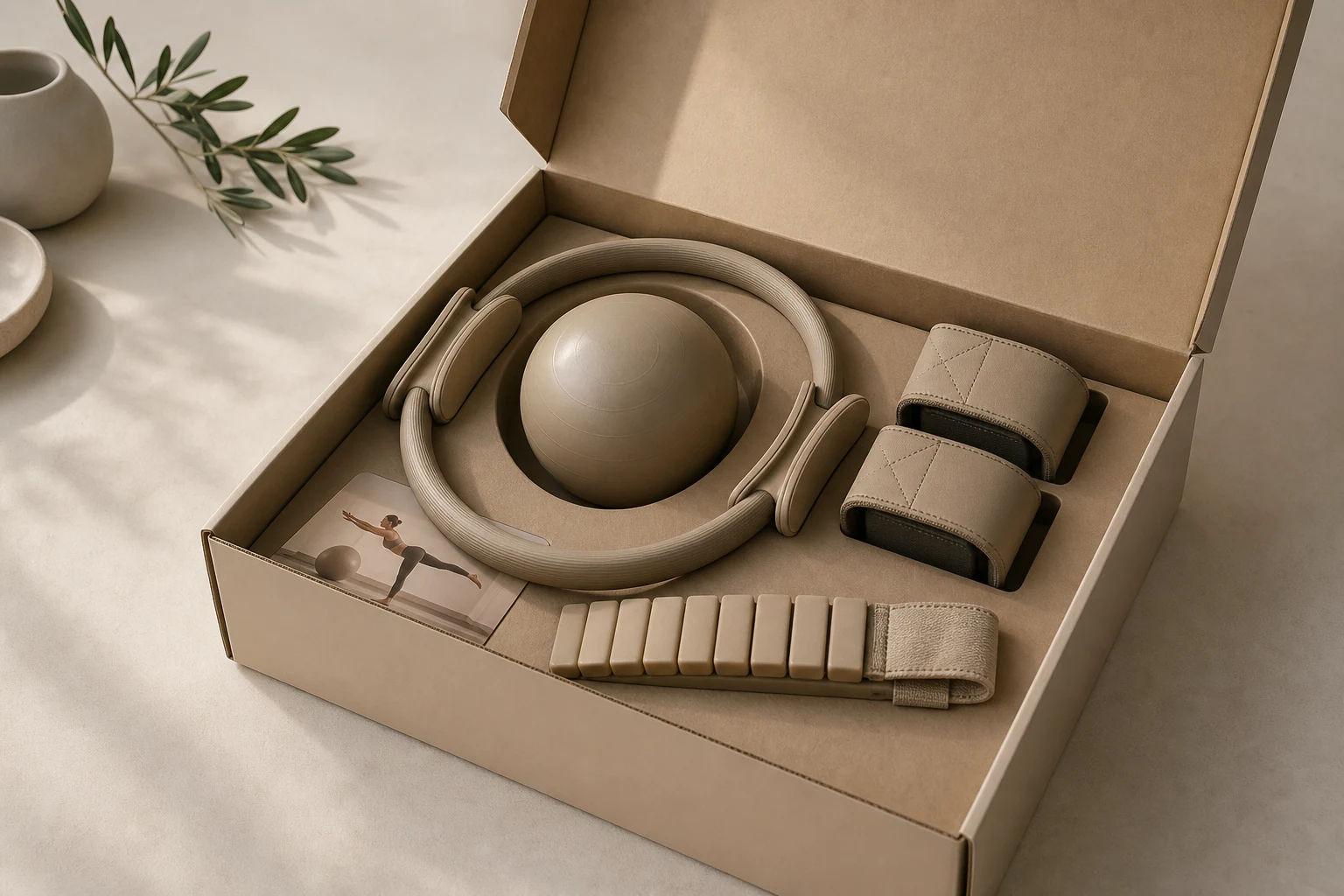 Retail-ready Pilates products fitted inside a structured custom packaging box