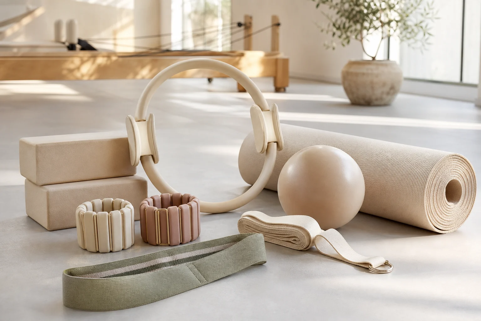 Coordinated premium Pilates product set.