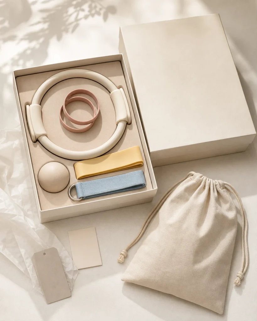 Retail-ready rigid box, fitted insert, cotton pouch and packaging components for the Studio Ritual Gift Set.